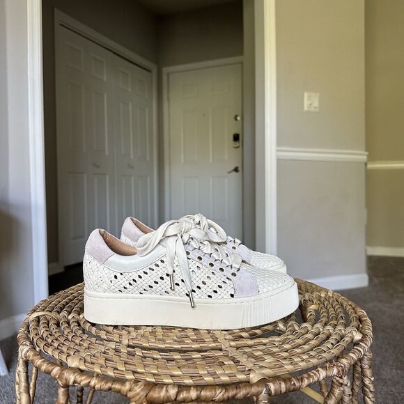 Joie Handan WHITE Woven Leather Platform Lace-Up Sneakers EU 37.5 US 7.5 - Picture 2 of 16
